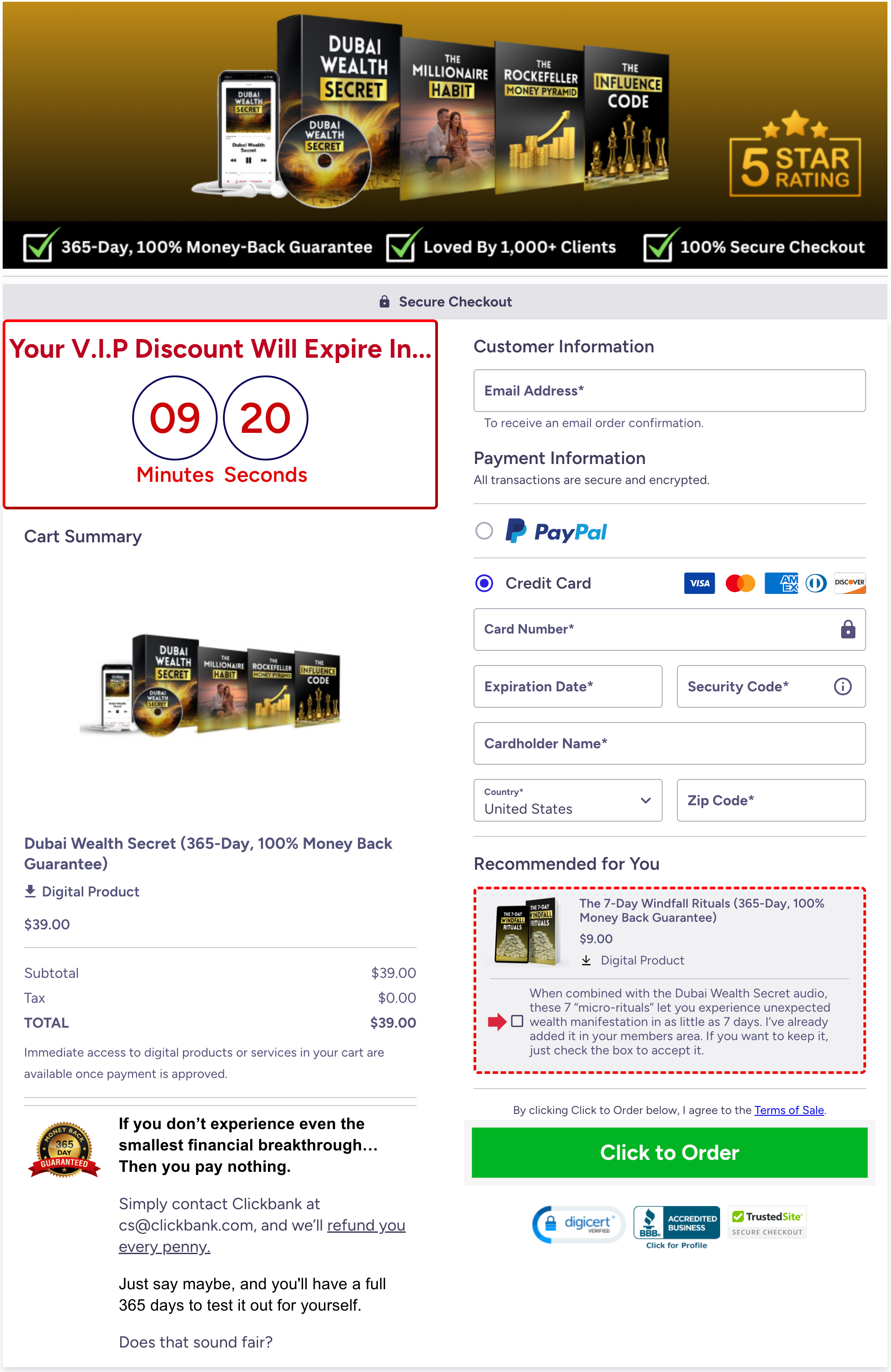 Dubai Wealth Secret checkout page